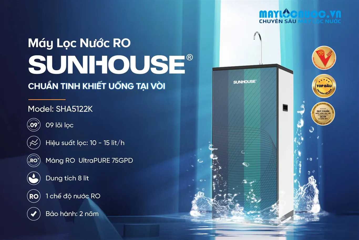 MÁY LỌC NƯỚC RO SUNHOUSE SHA5122K-09 LÕI 